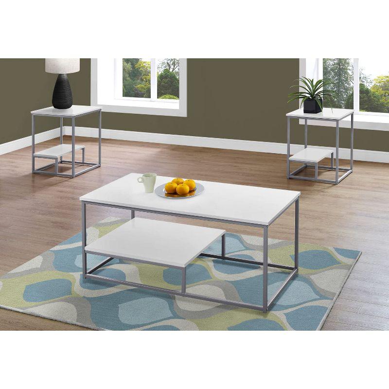 Monarch Specialties Table Set 3Pcs Set Coffee End Side Accent Living Room Metal Laminate White Grey Contemporary Modern