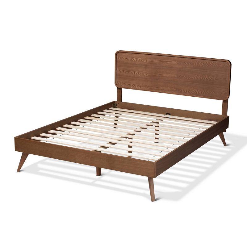 Mid-Century Modern Walnut Queen Bed with Tufted Upholstered Headboard