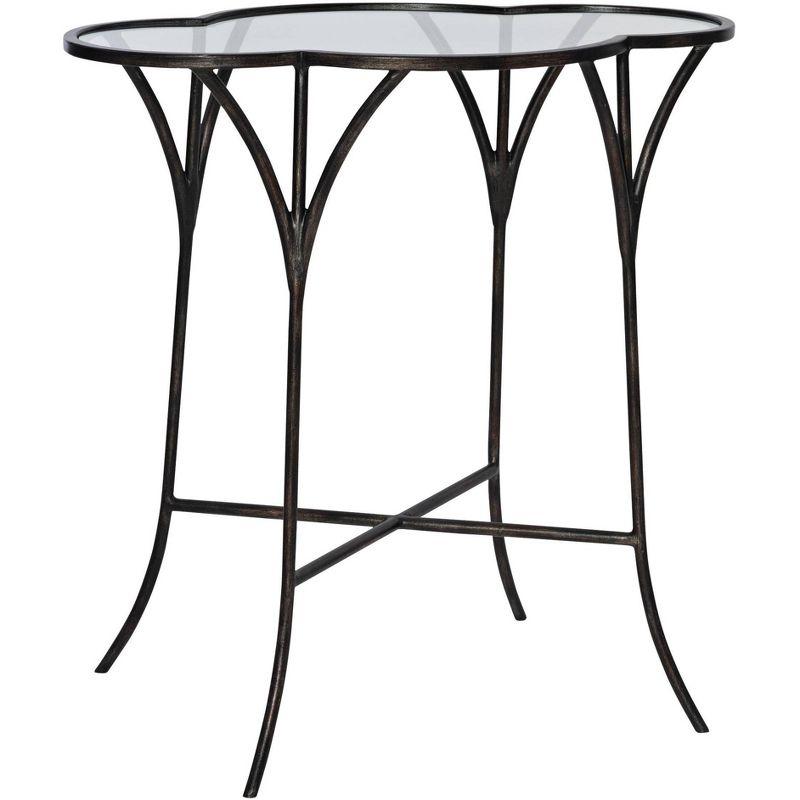 24" Black Metal Accent Table with Clear Glass Top