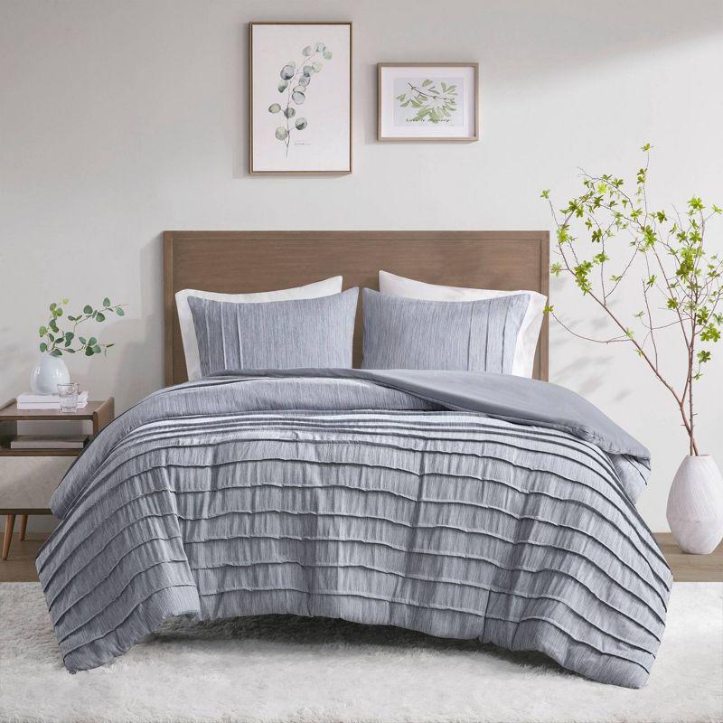 Gray Pleated Microfiber Full/Queen Duvet Cover Set