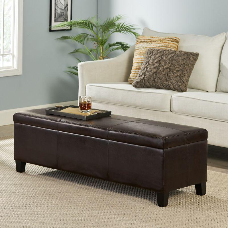 Dark Brown Faux Leather Upholstered Storage Ottoman Bench