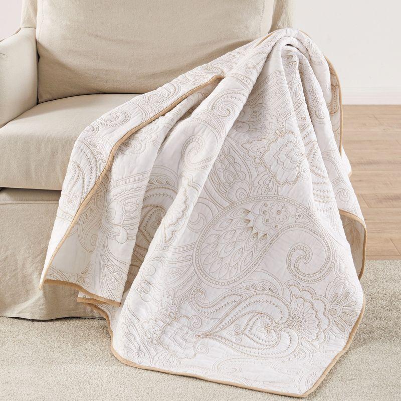 Paisley Perla White Cotton Reversible Throw 50x60in