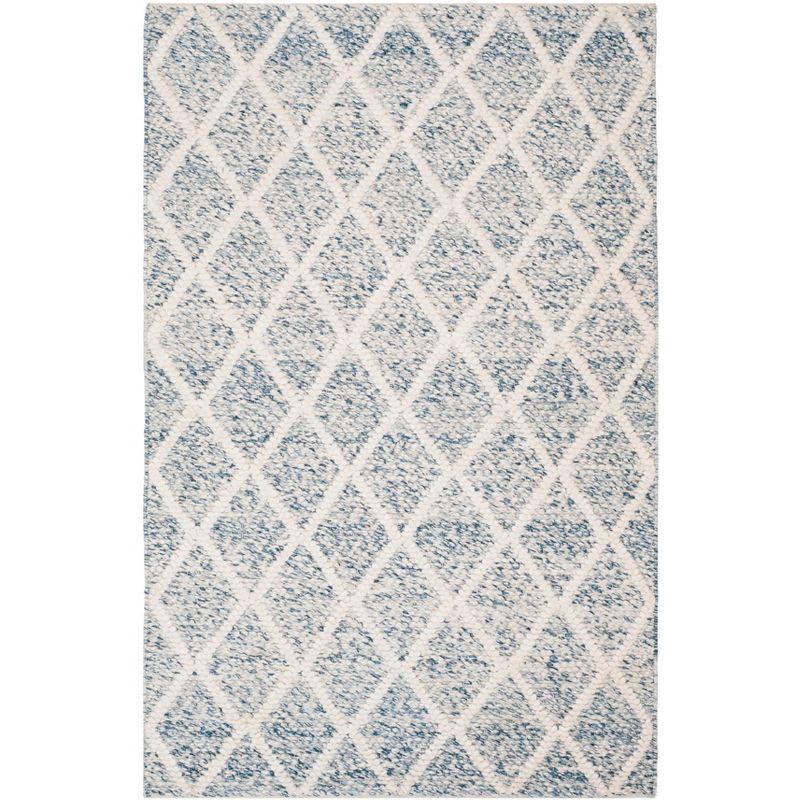 Ivory and Blue Hand-Tufted Wool Rectangular Rug, 4' x 6'