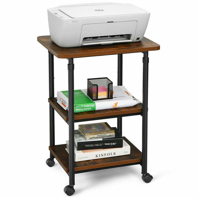 Tangkula 3-Tier Adjustable Rolling Under Desk Printer Cart with 3 Storage Shelves Printer Stand for home office