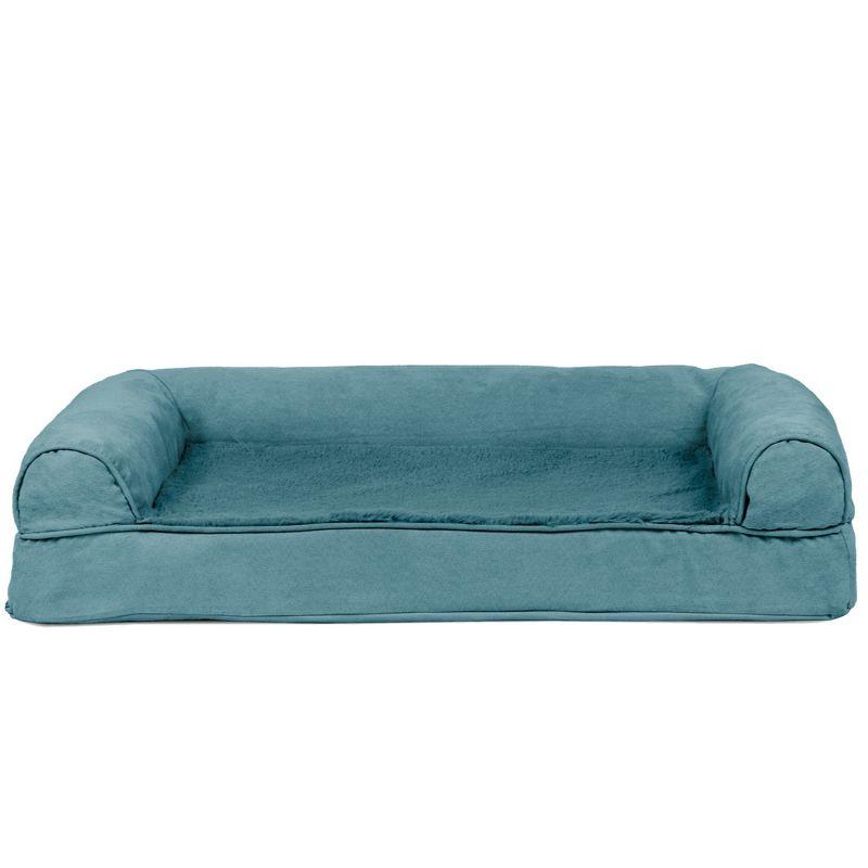 FurHaven Plush & Suede Full Support Orthopedic Foam Sofa Style Bolster Dog Bed