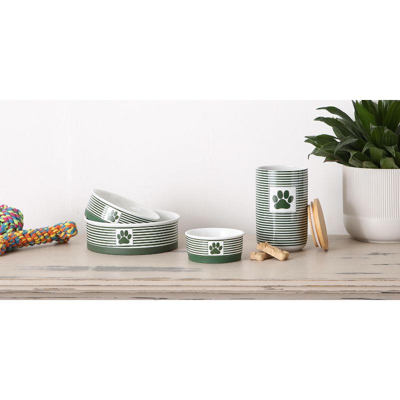Bone Dry Pet Bowl - Paw Patch Stripe Hunter Green - Large 7.5Dx2.4H Set/2