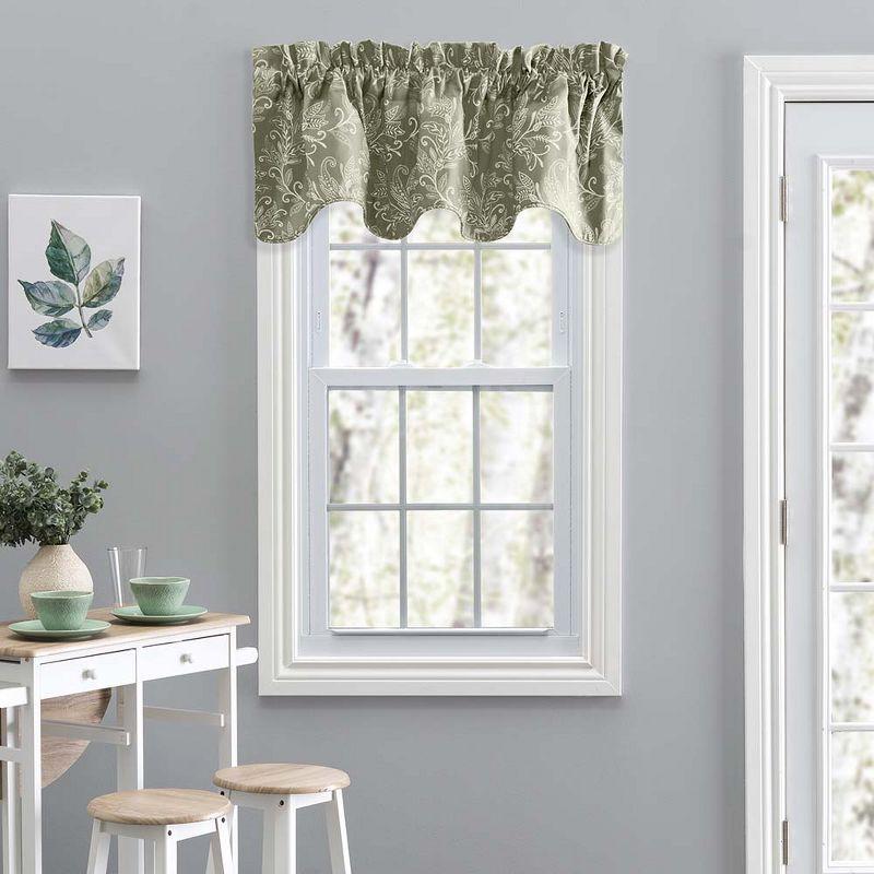 Ellis Curtain Lexington Leaf Pattern on Colored Ground Scallop Valance 58"x15" Sage