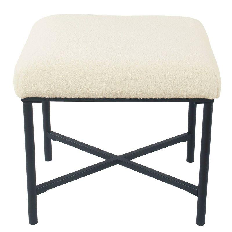 Square Metal Ottoman Cream Faux Sheepskin - HomePop: Matte Black Base, Living Room Seating