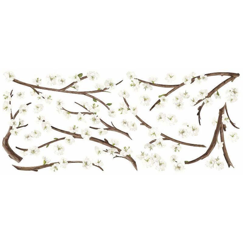 Elegant White Blossom Branch 31-Piece Wall Decal Set with 3D Flowers