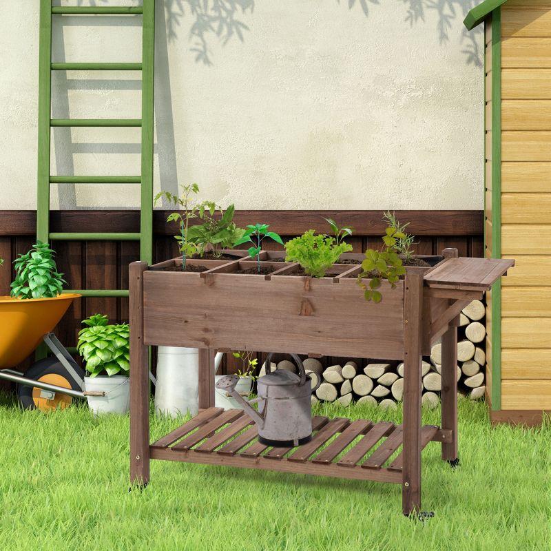 Brown Wooden Raised Garden Bed with Storage Shelf