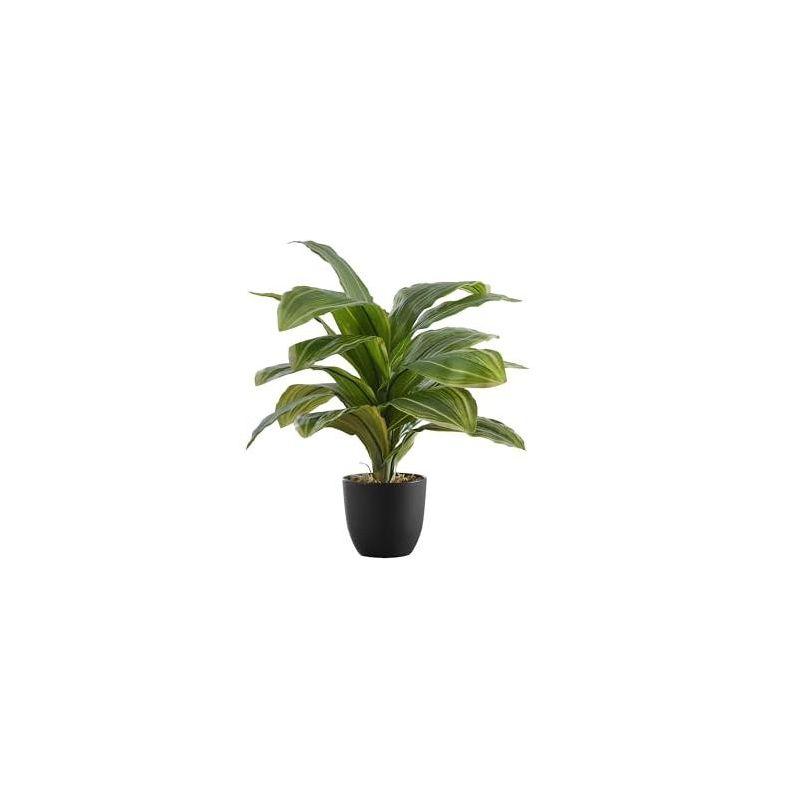 Monarch Specialties Artificial Plant 17 inch Tall Dracaena Indoor Faux Fake Table Greenery Potted Real Touch Decorative Green Leaves Black Pot