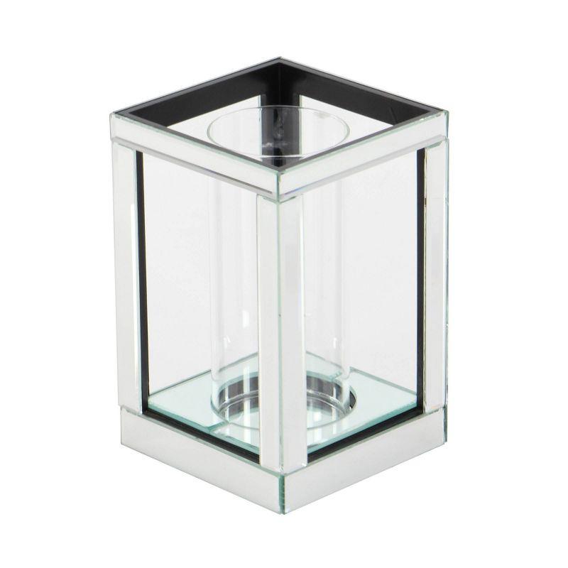 House of Hampton® Glass Pillar Silver Hurricane Lamp with Mirrored Accents