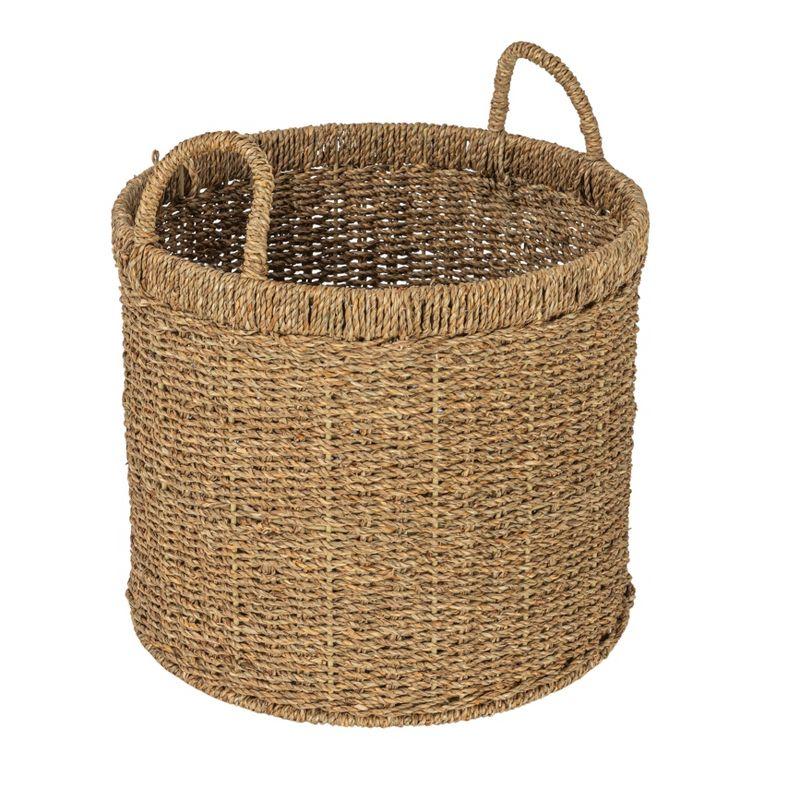 Natural Round Handwoven Seagrass Storage Basket with Handles