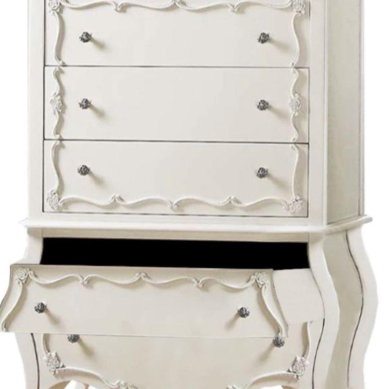 Edalene 37" Decorative Storage Drawers Pearl White - Acme Furniture: Clear Rosette Knobs, Floral Felt-Lined, Nickel Rose Hardware