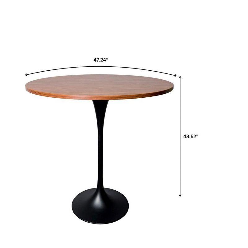 LeisureMod 48" Round Bar Height Dining Table with MDF Top and Black Stainless Steel Pedestal Base Verve Collection