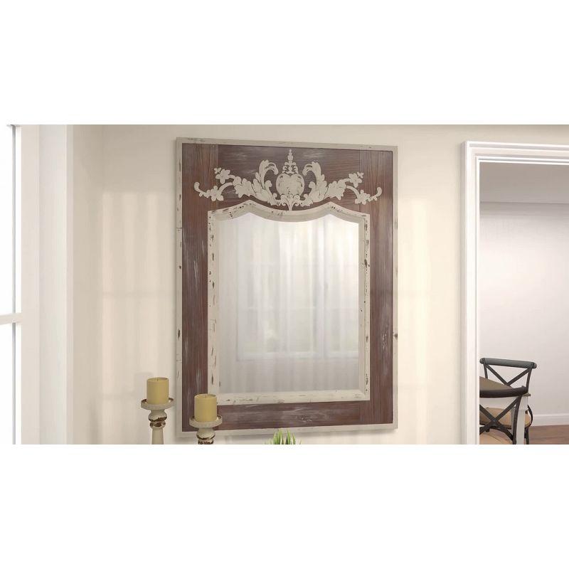 Ophelia & Co. Eberhart Wood Vintage Inspired Acanthus Scroll Floral Brown Wall Mirror with Distressed Cream Accents