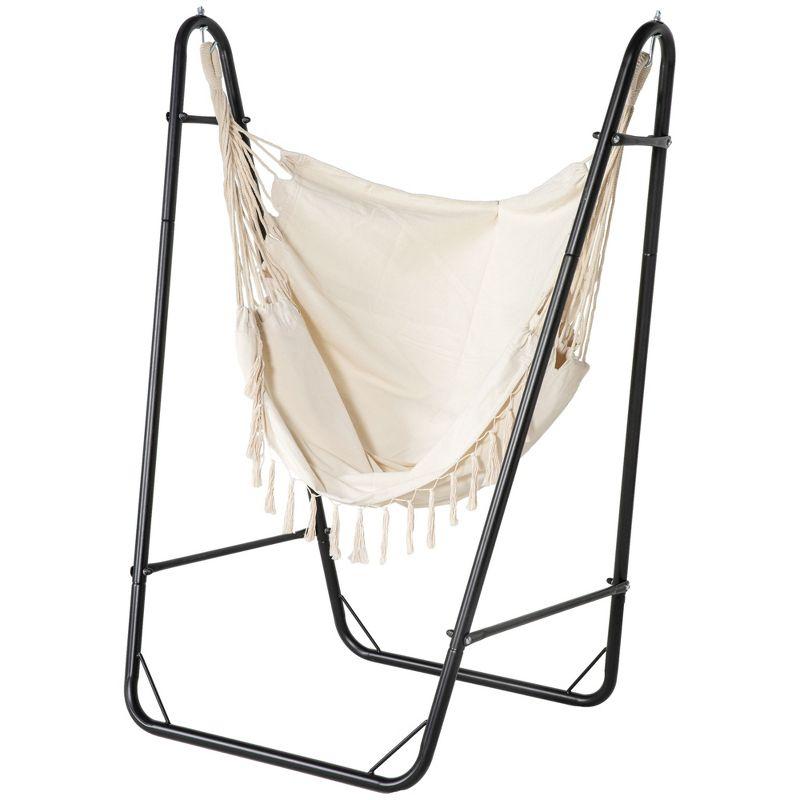 Outsunny U Shape Stand Hammock Chair, A Side Pocket Include Hammock Swing, Cream White