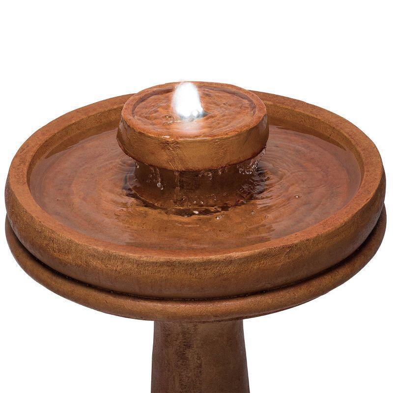 29" Resin Outdoor 2-Tier Traditional Birdbath Water Fountain with LED Lights Brown - Alpine Corporation