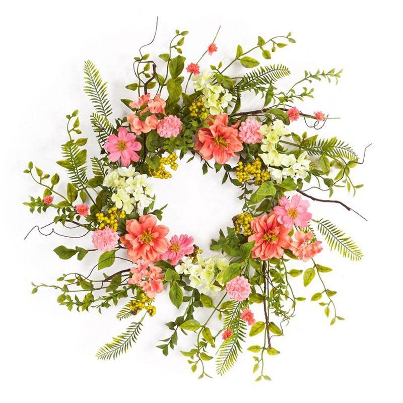 Primrue 27" Pink and Green Spring Berry Artificial Wreath