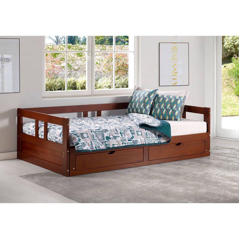 Twin to King Chestnut Pine Day Bed with Storage Drawers