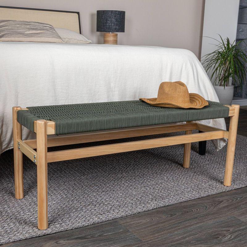 Fernway Blonde Solid Wood and Woven Rope Entryway Bench