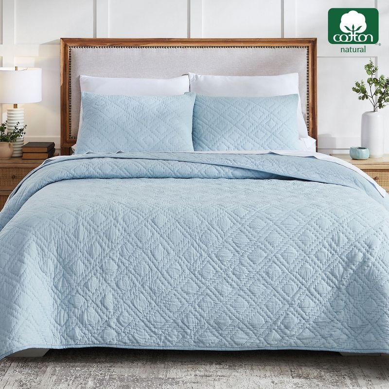 Luxury 100% Cotton Quilt Set, Hand-Quilted, Pre-Softened, Diamond Pattern by California Design Den - Blue, Queen / Full