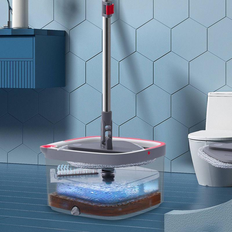 TrueClean Gray Microfiber Spin Mop & Bucket System with Silicone Sweeper