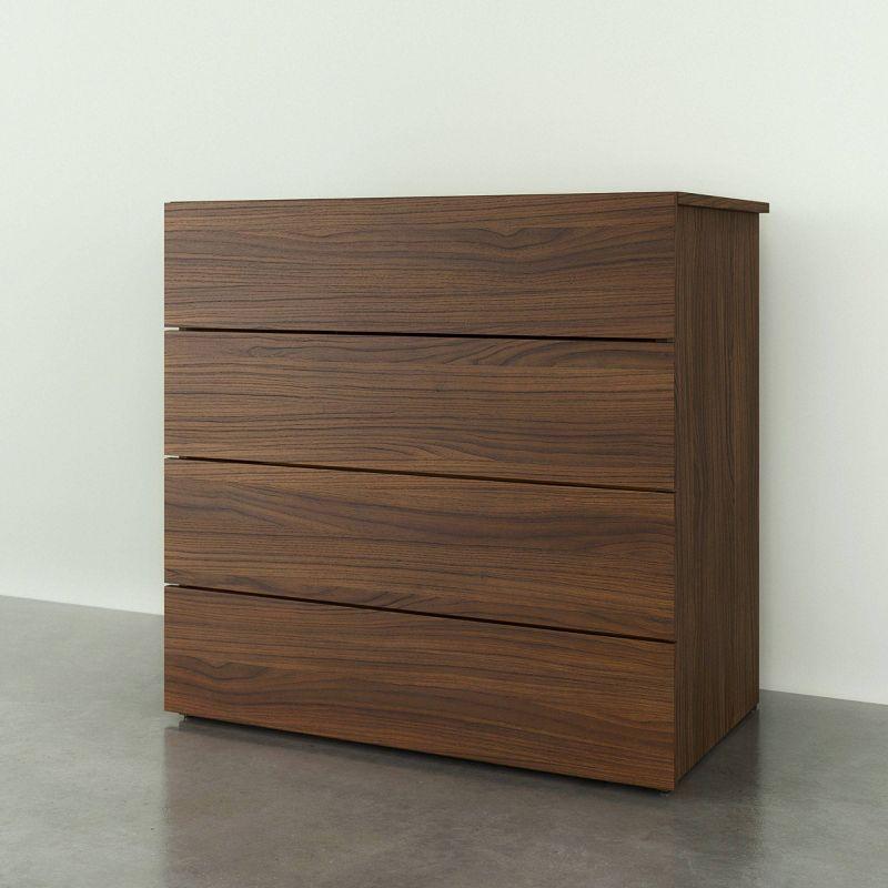 Modern Walnut 4-Drawer Vertical Dresser with Cut-Out Handles