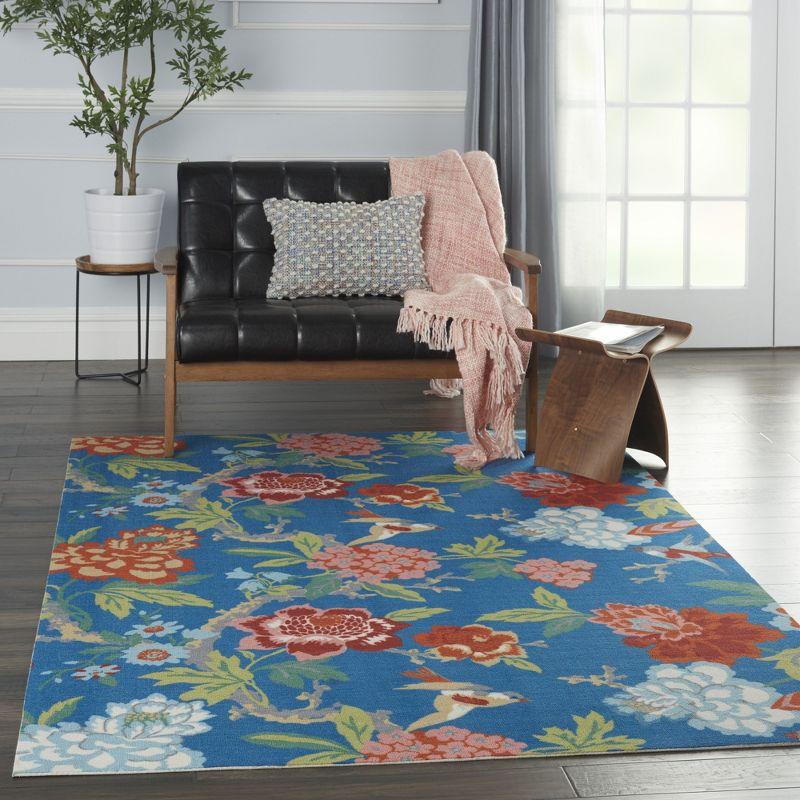 Blue Multicolor Floral Synthetic 4' x 6' Reversible Area Rug