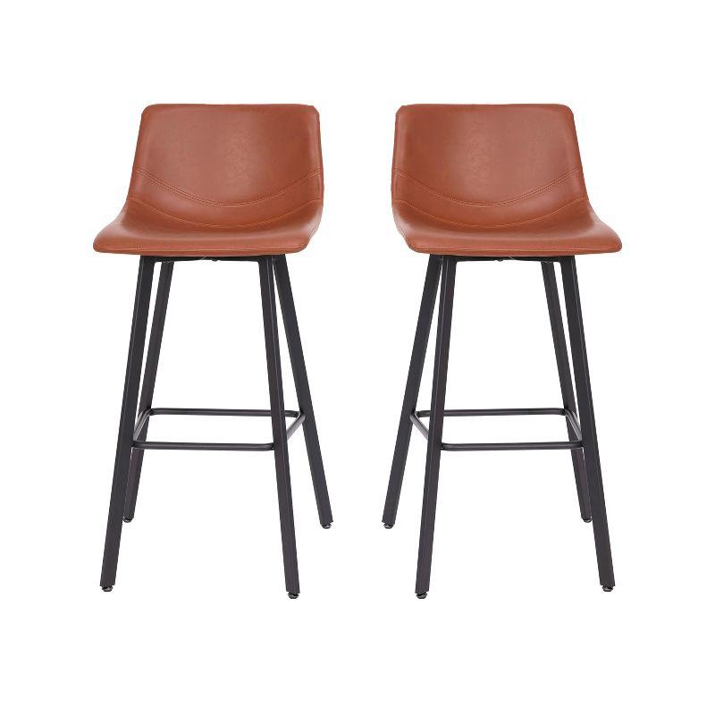 Flash Furniture Set of 2 Commercial Indoor Armless Iron Barstools - Cognac LeatherSoft