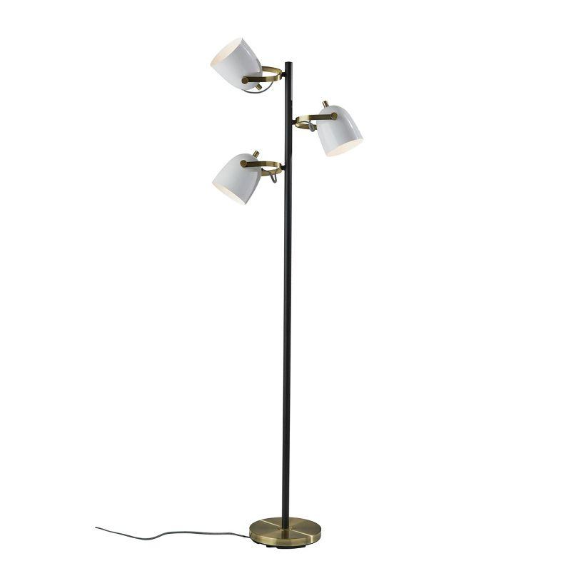 Casey Adjustable 3-Light Tree Floor Lamp in Black, White & Antique Brass