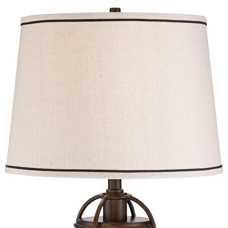 Franklin Iron Works Hugh Industrial Rustic Table Lamp 26" High Bronze Metal Seeded Glass with LED Nightlight Off White Shade for Bedroom Living Room