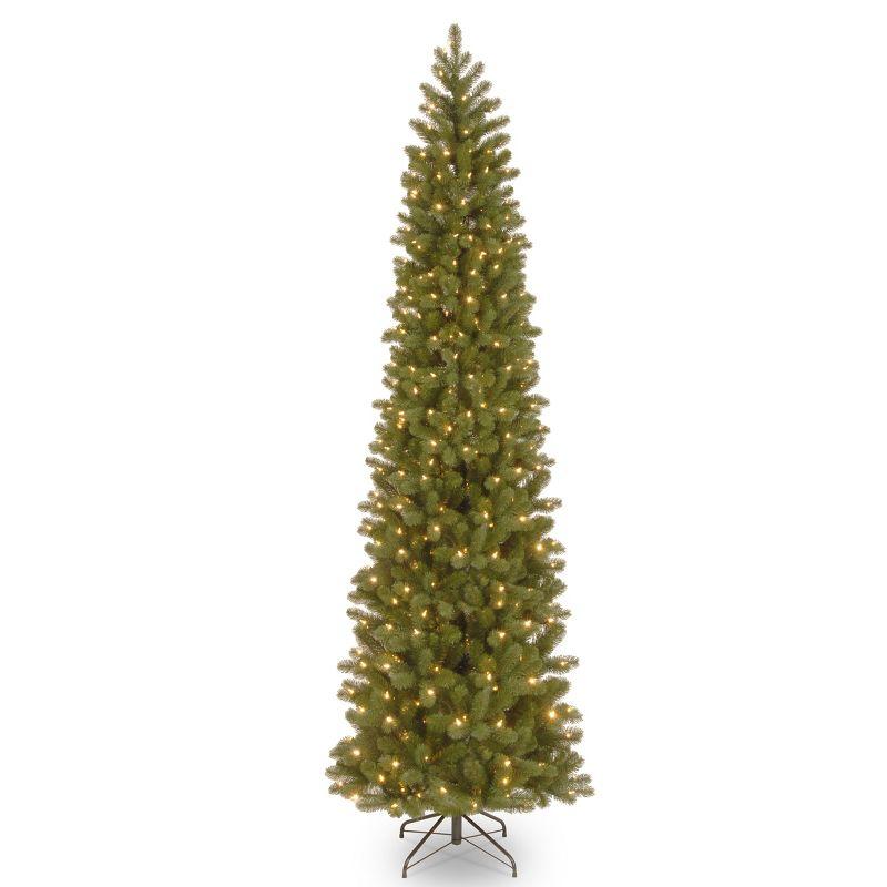 9' Prelit Pencil Slim Feel Real Downswept Douglas Fir Artificial Christmas Tree Dual Color Lights - National Tree Company