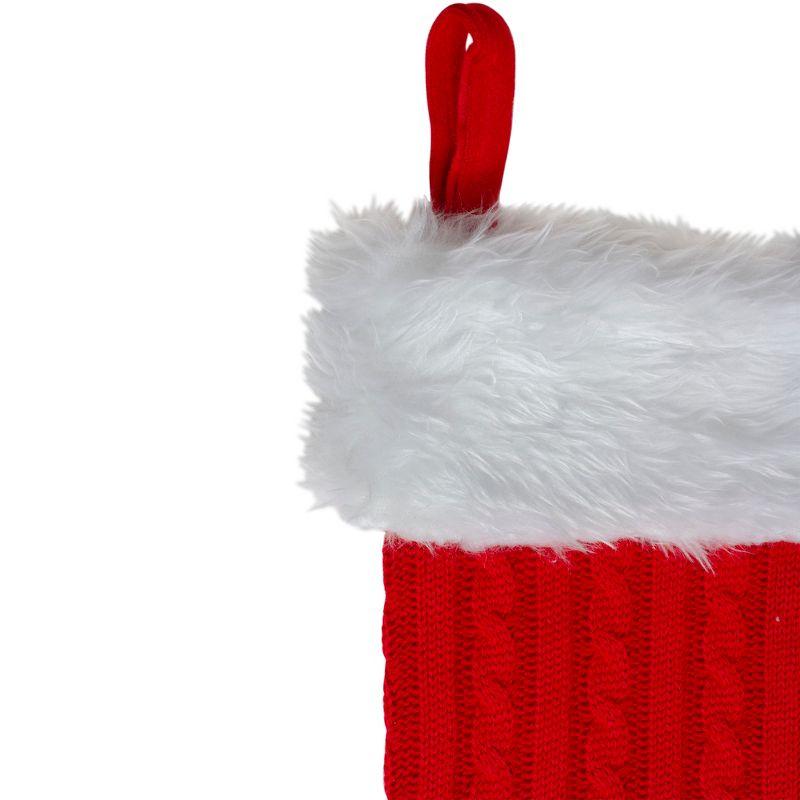 Northlight 19" Red and White Cable Knit Christmas Stocking with Fur Cuff