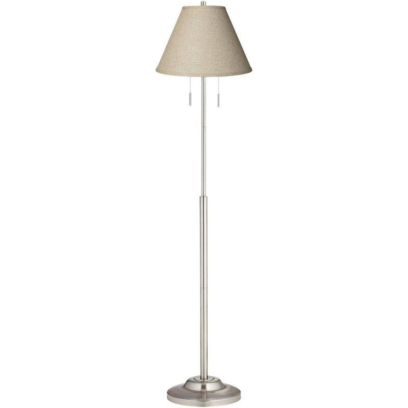 Sleek Brushed Nickel 66" Floor Lamp with Fine Burlap Shade