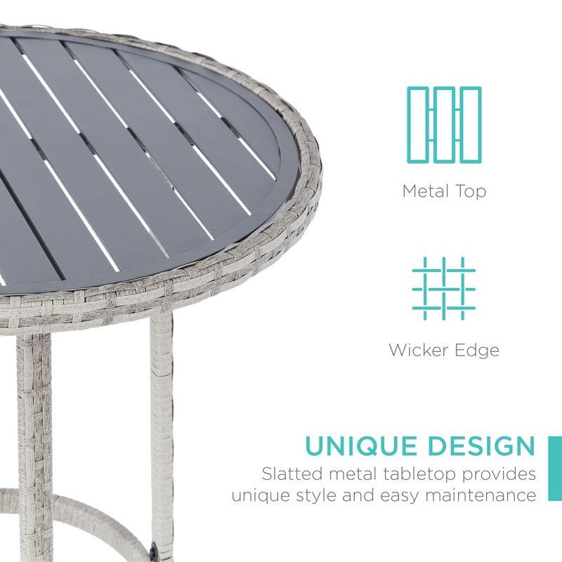 Gray and Blue Wicker Outdoor Bistro Set with Barstools