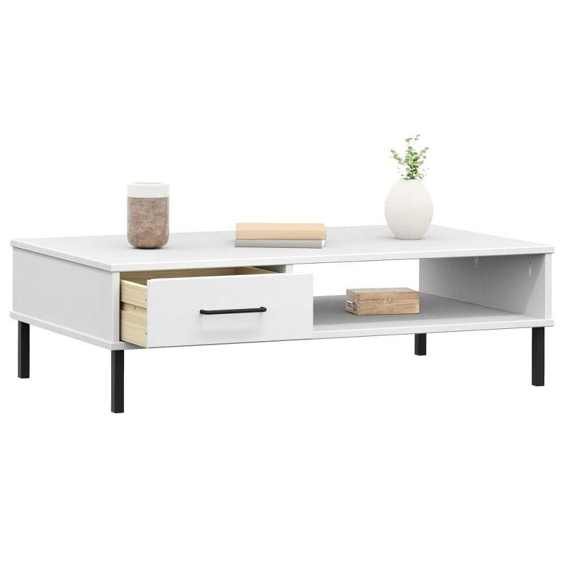 vidaXL Industrial Style Coffee Table with Metal Legs and Drawer - Solid Pine Wood Construction in White Finish,