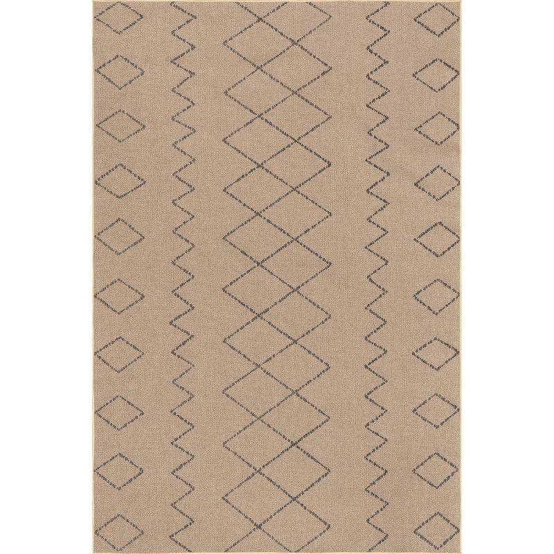 Beige Geometric Washable Synthetic Area Rug