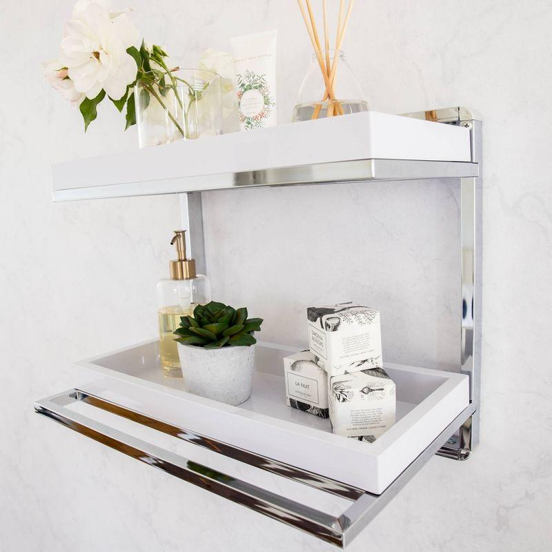 2 Tier Wall Mount Shelving Unit with Towel Rack and Trays Chrome/White - Danya B.: Modern Bathroom Storage Organizer