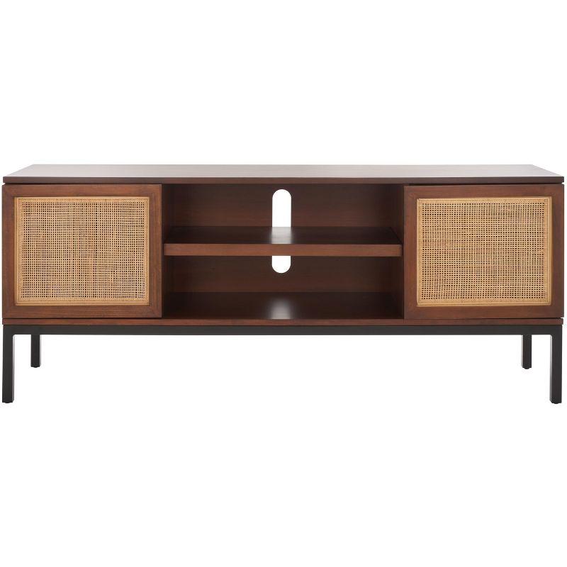 Zadie 2 Shelf Rattan Media Stand - Walnut/Natural - Safavieh
