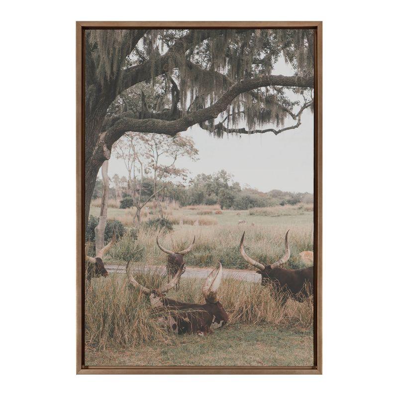 Kate & Laurel All Things Decor 23"x33" Sylvie Longhorns Framed Canvas by Alicia Abla Gold: Vertical Digital Art, Farmhouse Style