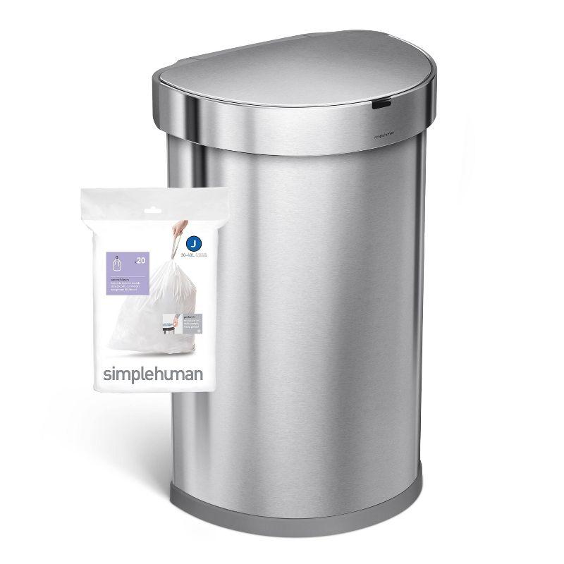 simplehuman simplehuman Code J Genuine Custom Fit Drawstring Trash Bags Dispenser Packs, 100 Count (Set of 5)