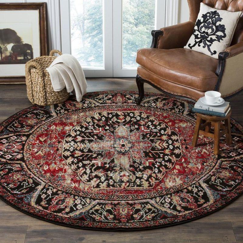 Antique Patina Floral Tufted Round Rug in Red, 79"