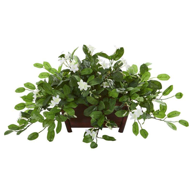 White and Green Faux Stephanotis Plant in Decorative Planter