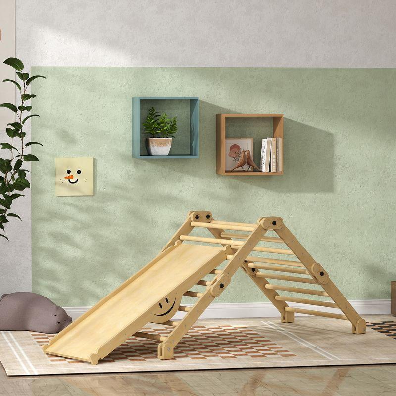 Natural Pinewood Indoor Toddler Climbing Gym with Slide