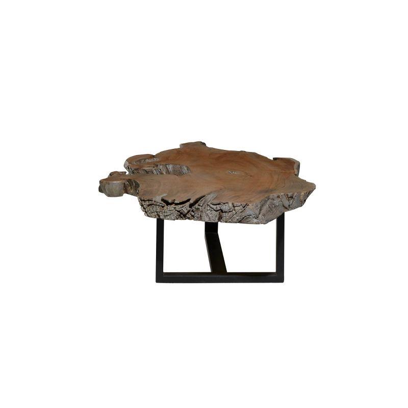 Contemporary Teak Wood Coffee Table Light Brown - Olivia & May: Industrial Style, Round, for Living Room