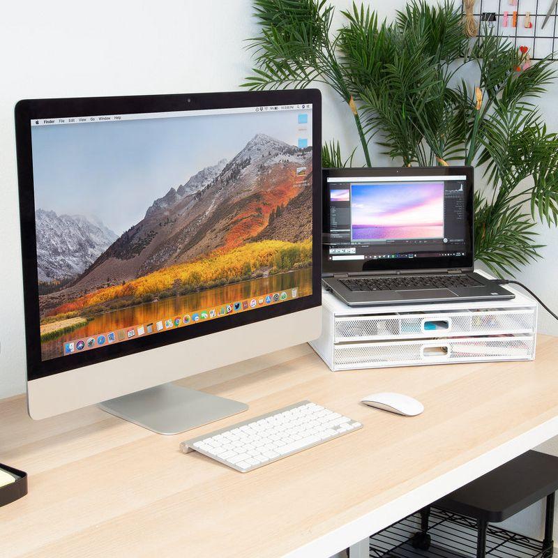 Mount-It! Computer Monitor Stand With Drawers, Metal Mesh Riser & Organizer For Laptop and Computer