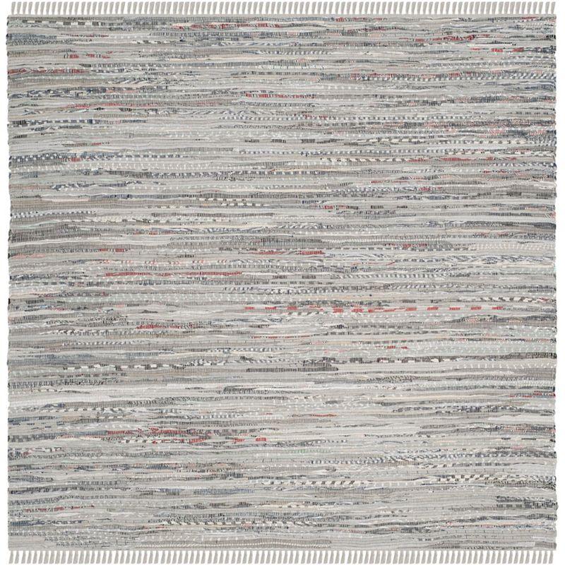 Rag Rug RAR121 Hand Woven Indoor Area Rug - 8'x8' - Grey - Safavieh