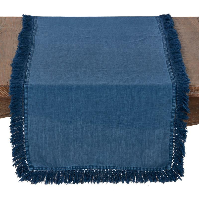 72"x16" Linen Stonewashed Fringe Table Runner Navy - Saro Lifestyle: Elegant Non-Woven Fabric, Machine Washable