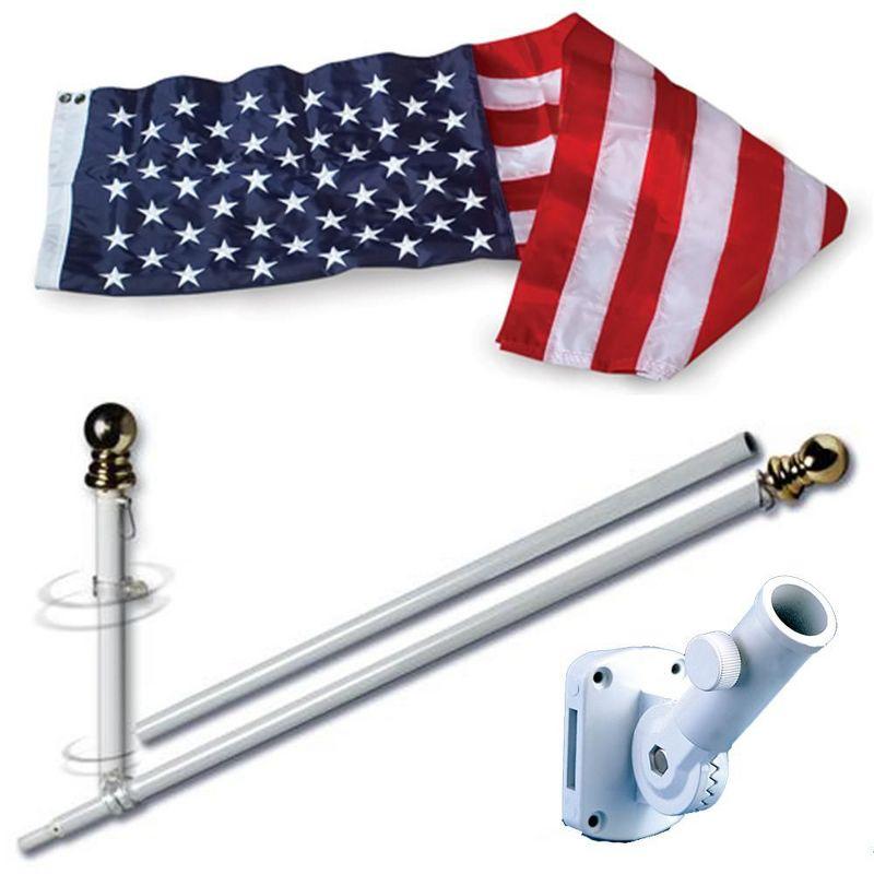 Patriotic 3x5 Nylon American Flag with 5' Spinning Pole Kit